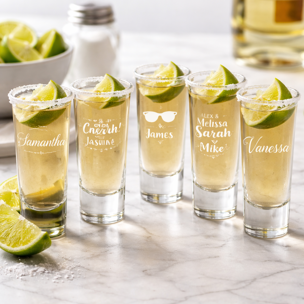 Set of 6 Tall Personalized Shot Glasses
